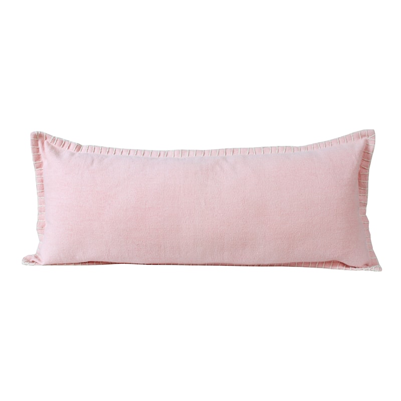Sevita Vita Embroidered Edge Cotton Throw Pillow, Single or Set of 2 - 14" x 36" - Coral Pink - Single - Accent