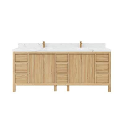 Willow Collections 84 in. W x 22 in. D Elizabeth Solid Teak Wood Double Sink Bathroom Vanity with Countertop