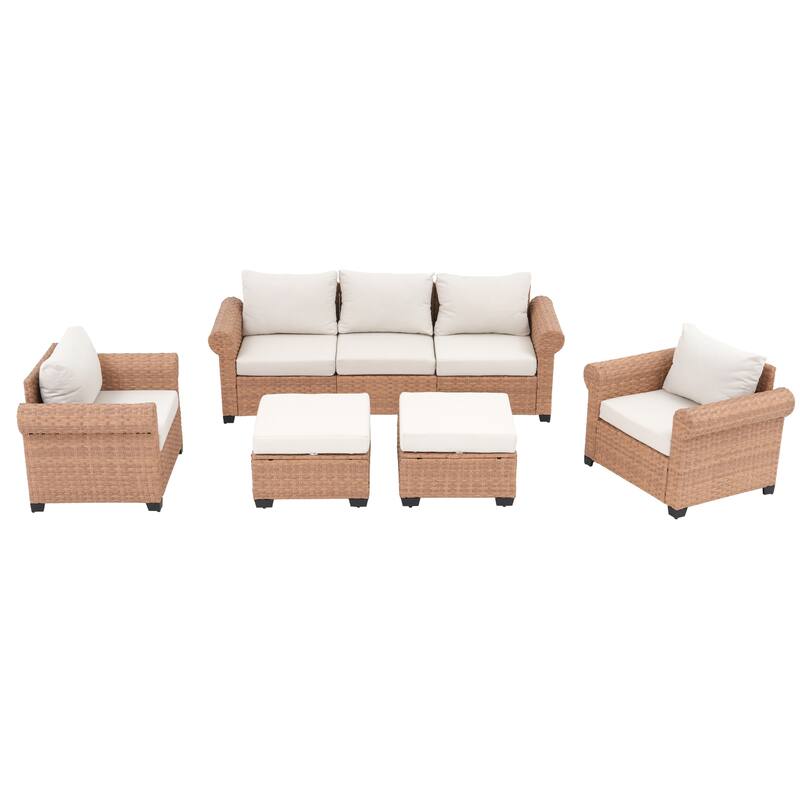 5-Piece Outdoor Garden Patio Sofa Seating Set with Swivel Chair