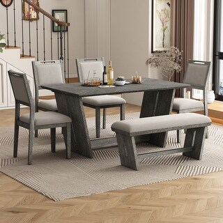 Retro 6-Piece Dining Set With 1 Rectangular Table and 4 Upholstered ...