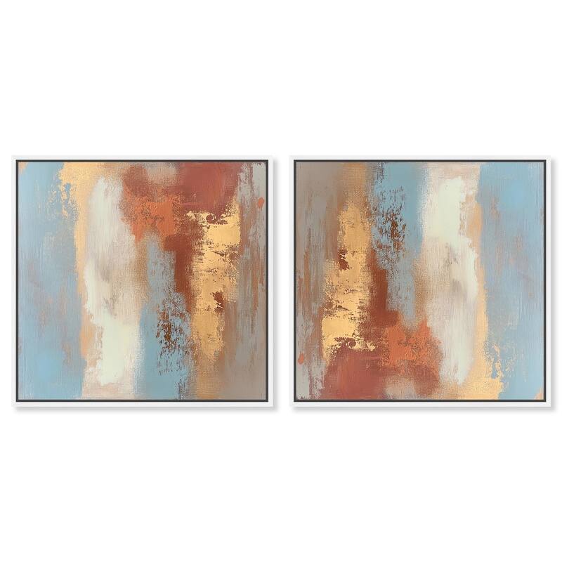 Azure and Gold Canvas by Art Remedy - 40" x 40" - White