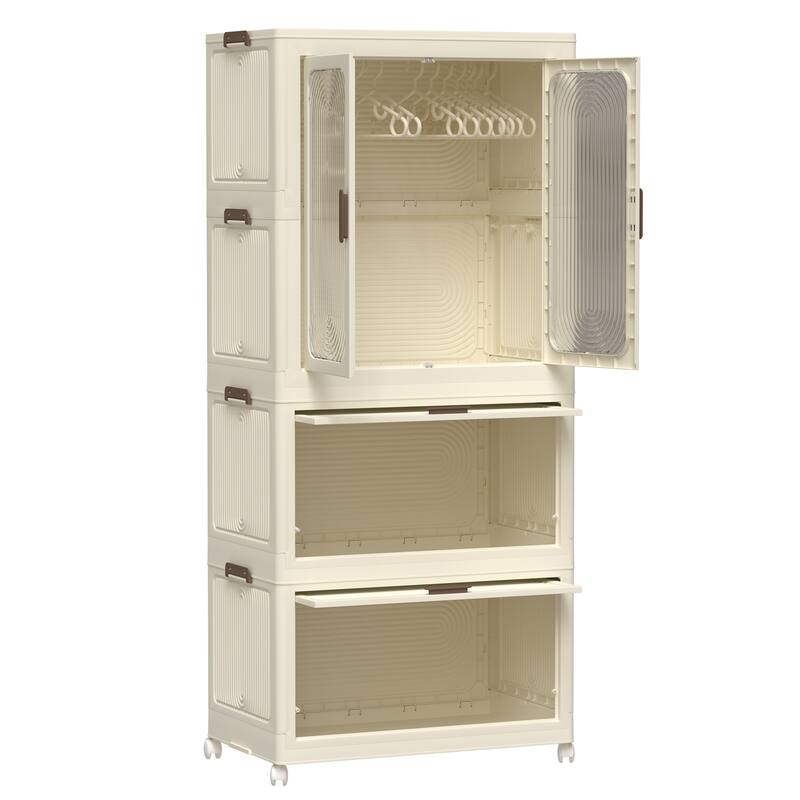 Portable Baby Wardrobe Closet with Magnetic Doors, Hanging Rod, 10 Hangers, White