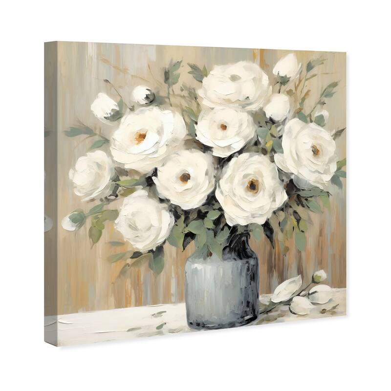 Wynwood Studio Canvas Floral and Botanical Honied White Flowers White and Tan French Country Wall Art Canvas Print