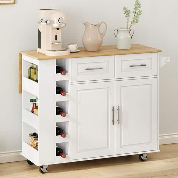 slide 2 of 19, Mobile Kitchen Island Cart with Storage Cabinets, Wine Rack, Spice Rack, Towel Holder，for Organizing Kitchens & Meal Prep