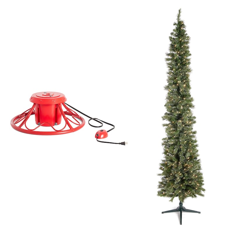 Home Heritage Rotating Tree Stand Base w/Stanley 9' Skinny Pencil Christmas Tree - 22.37