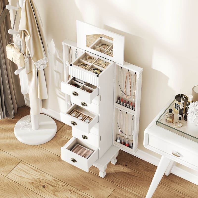 Costway Jewelry Cabinet Armoire Box Storage Chest Stand Organizer Wood - See Details