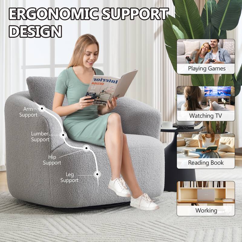 Swivel Round Sofa Chaise, Upholstered Sofa Chair with One Soft Pillow, Single Sofa with Adjustable Pillow