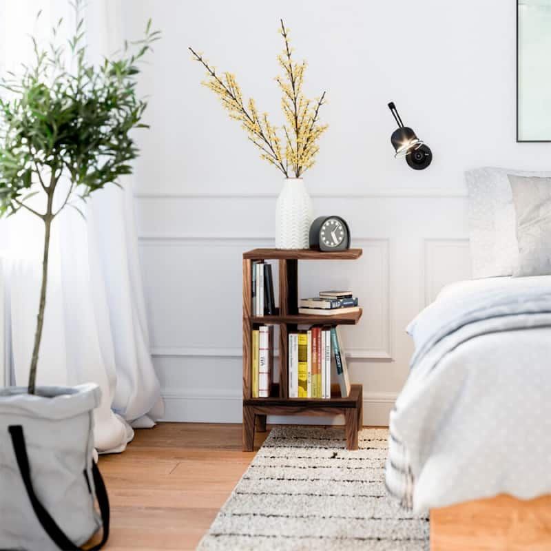 Dark Walnut Hardwood Nightstand Side Table End Table - Unique Scandinavian Design