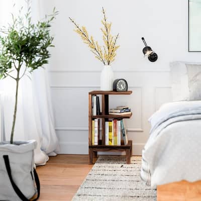 Dark Walnut Hardwood Nightstand Side Table End Table - Unique Scandinavian Design