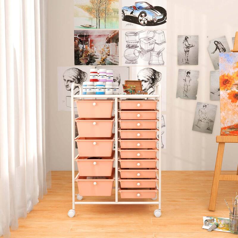 Costway 15 Drawer Rolling Storage Cart Tools Scrapbook Paper Office - See Details