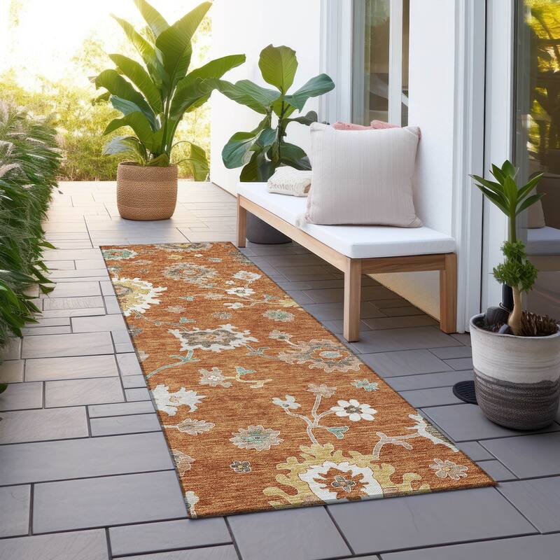 Machine Washable Indoor/ Outdoor Chantille Kashan Traditonal Rug - Paprika - 2'3" x 7'6"