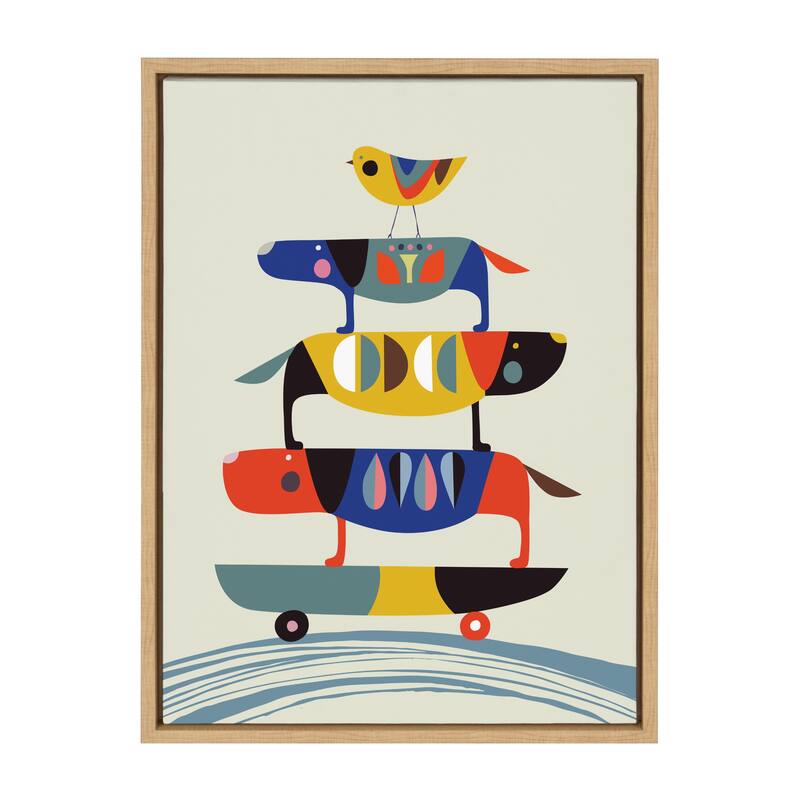 Kate and Laurel Sylvie Skate Dog Framed Canvas by Rachel Lee - 18x24 - Plastic - Brown