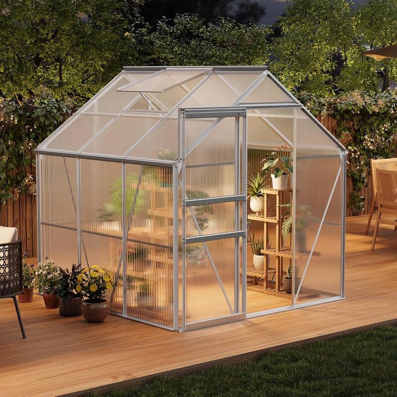 6 x 6 FT Winter Polycarbonate Greenhouse for Outdoors Gardening, Silver