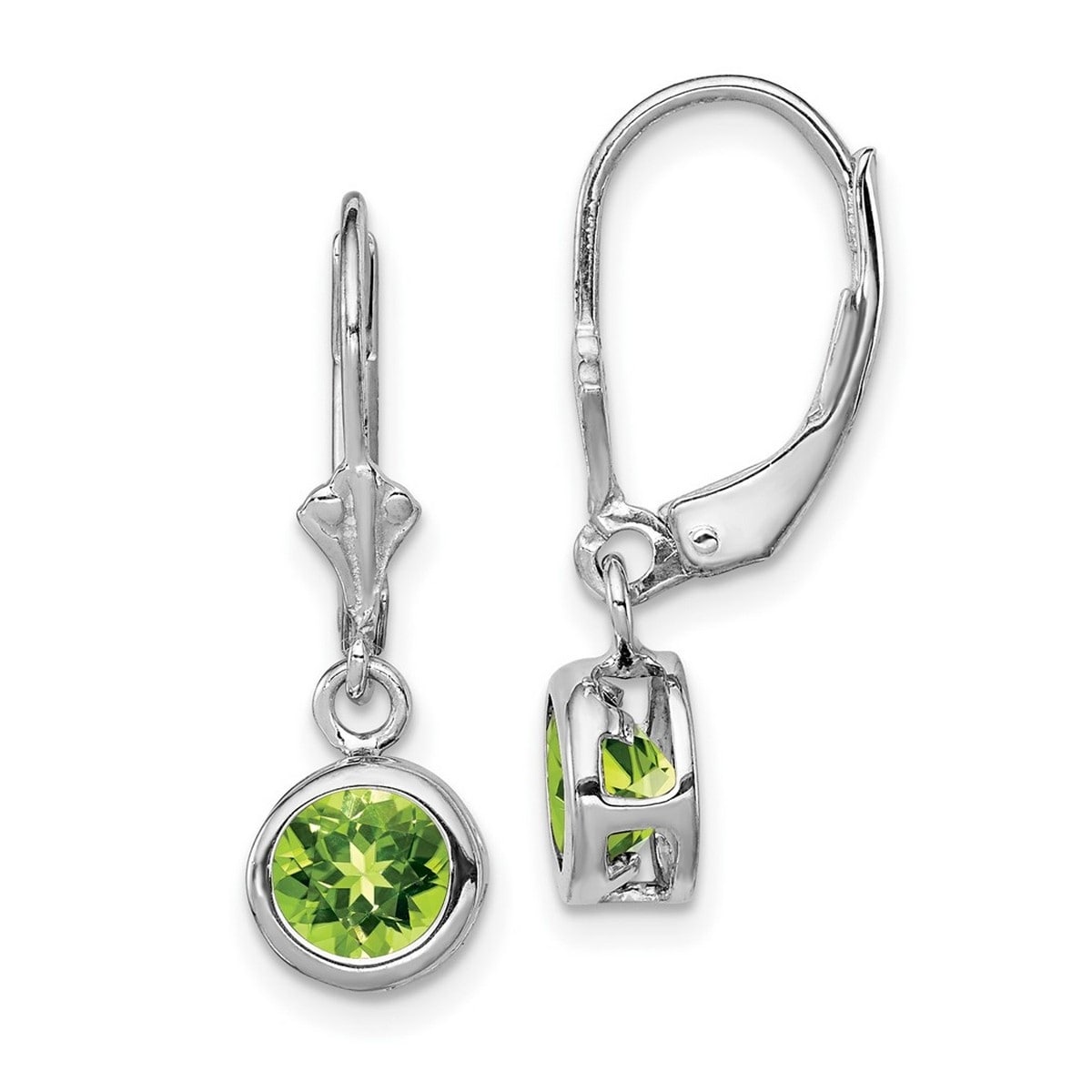 Curata Sterling Silver 25x7mm Bezel Round Peridot Leverback Earrings