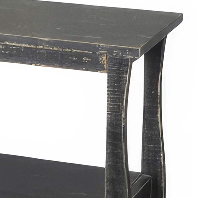 Rena Side End Table with Scallop Trim, 28 Inch Rustic Black Mahogany