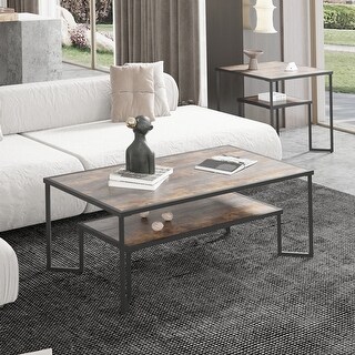 Dual Tier Coffee Table with 2-Tier Wood Storage Shelf - Bed Bath ...