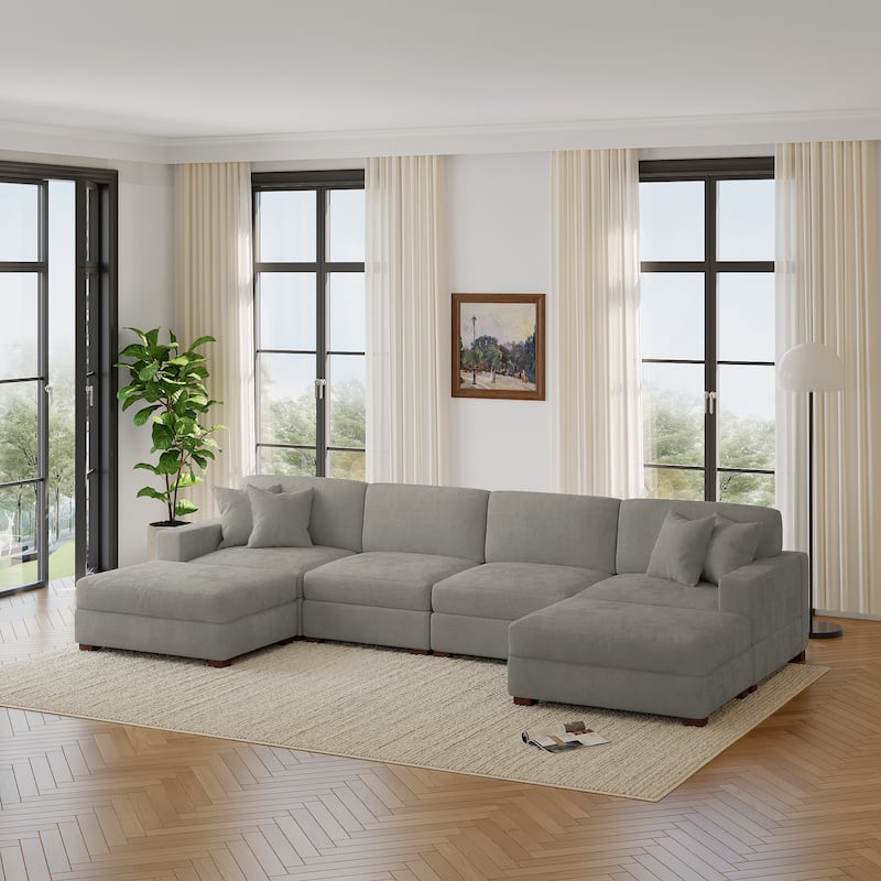 Modern Chenille Oversized Modular Sectional Sofa with 2 Ottoman