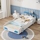 preview thumbnail 8 of 19, Roomfitters Wooden Race Car Platform Bed, Car-Shaped Twin Bed with Wheels for Teens, Blue White - Twin