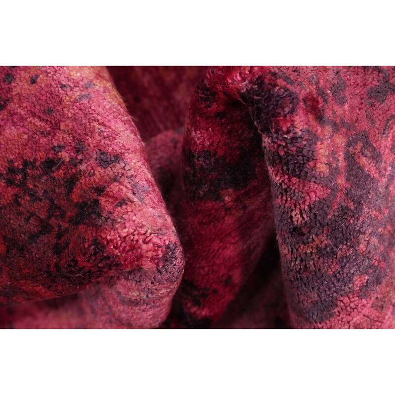 Hand Knotted Oriental Viscose Silk Carpet Modern All-Over Pink Abstract Area Rug - 7' 9'' X 5' 7''