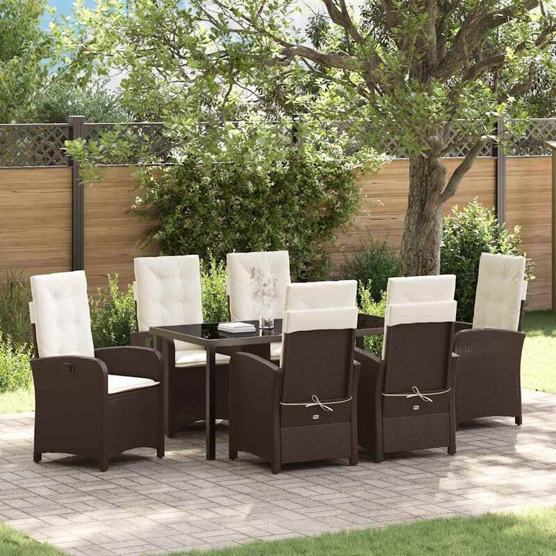vidaXL Garden Dining Set with Cushion Poly Rattan - Brown and cream white-22.44x23.03x43.31 in.