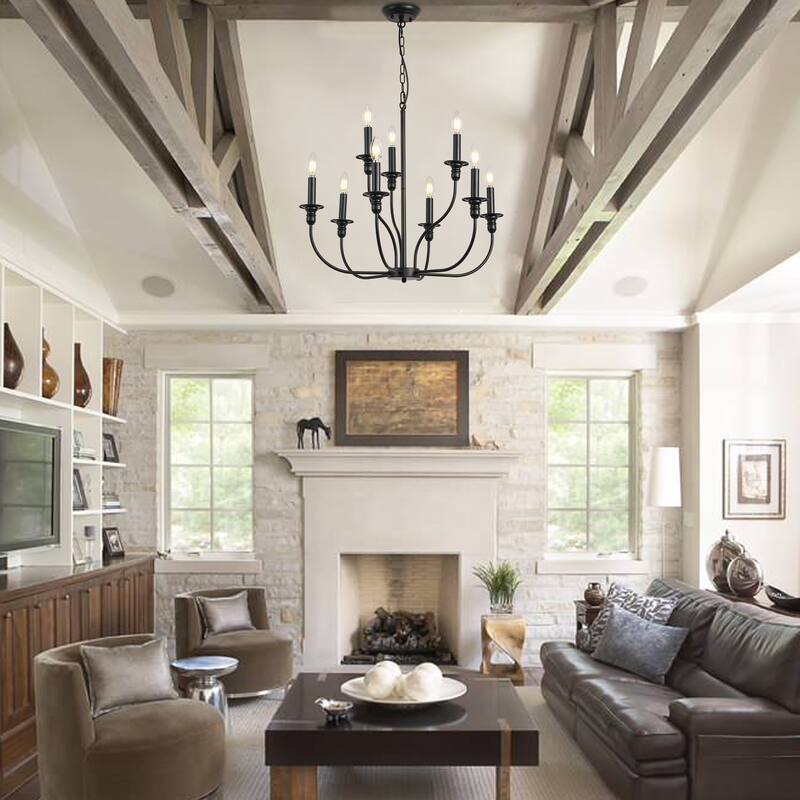 9-Light Candlestick Farmhouse Chandelier for Bedroom Living Room Staircase
