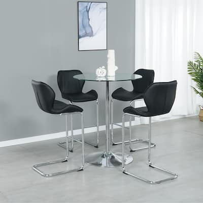Modern Bar Chair w/ Foot Caps Chrome Frame Bar Stool Set of 4 PU Fabric Kitchen Barstool Radian Dining Chairs for Livingroom