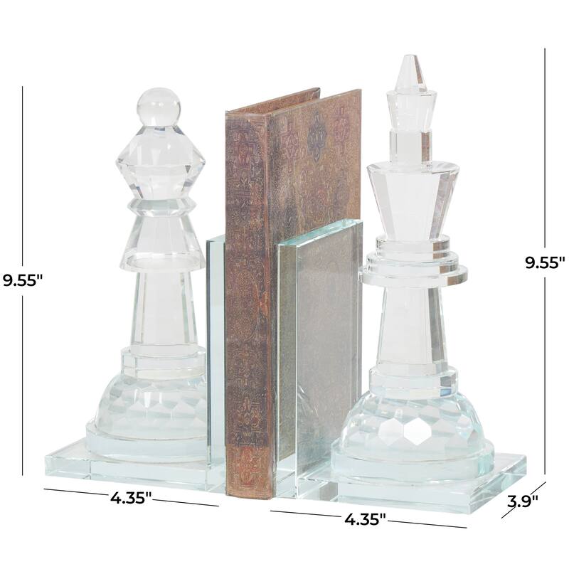Clear Crystal Oversized Chess Decorative Bookends with Cut Crystal Designs (Set of 2)