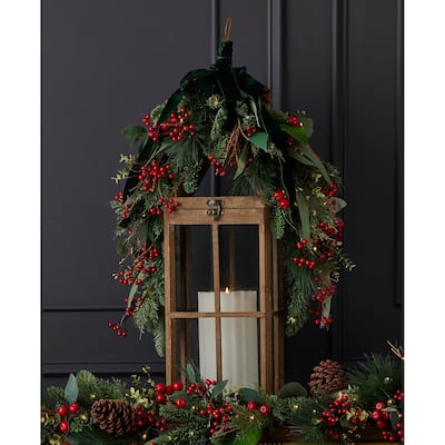 Magnolia Leaf, Eucalyptus, and Berry 30in Swag, Pre-Lit with 35 LED Fairy Lights