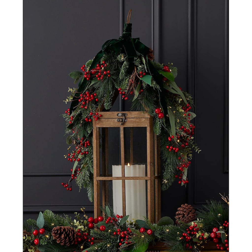 Magnolia Leaf, Eucalyptus, and Berry 30in Swag, Pre-Lit with 35 LED Fairy Lights