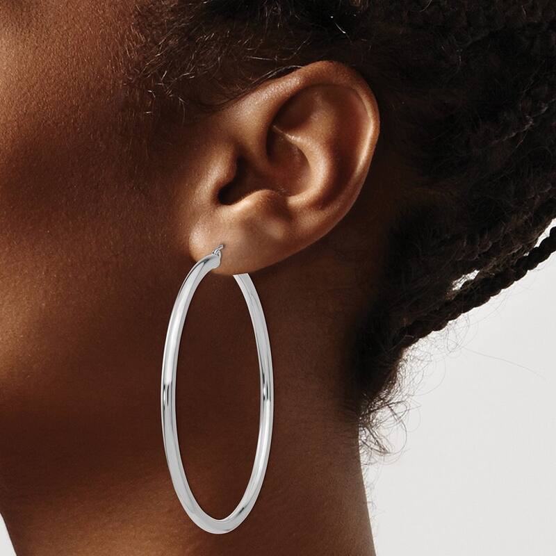 Curata 10k White Gold 3mm Polished Solid Classic Tube Hoop Earrings -14mm - 65mm - 60mm