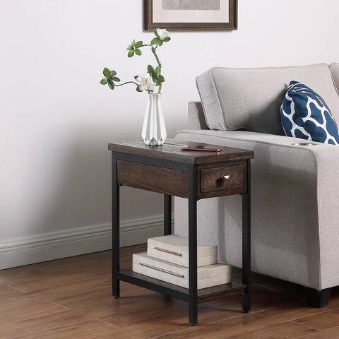 Farati Vintage 2-tier Wood End Table with Drawer