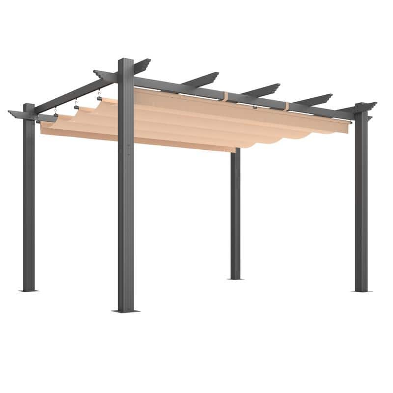 EROMMY 10' x 13' Outdoor Pergola with Retractable Canopy, Heavy-Duty Metal Frame and Adjustable Patio Shade Roof