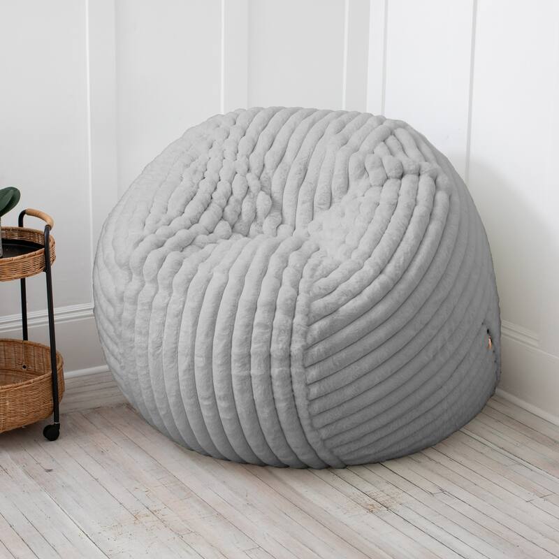 Large Faux Fur Ribbed Bean Bag Chair - 60" - Gray