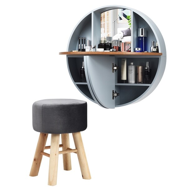Shop Gymax Wall Mounted Vanity Set Round Makeup Dressing ...