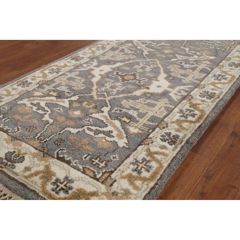 All-Over Gray Oushak Oriental Runner Rug Hand-Knotted Wool Carpet - 2'7"x 11'2"