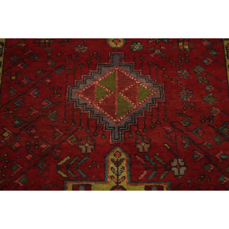 Hand Knotted Oriental 100% Wool Carpet Traditional Geometric Red Heriz Runner Rug - 11' 2'' X 3' 8''