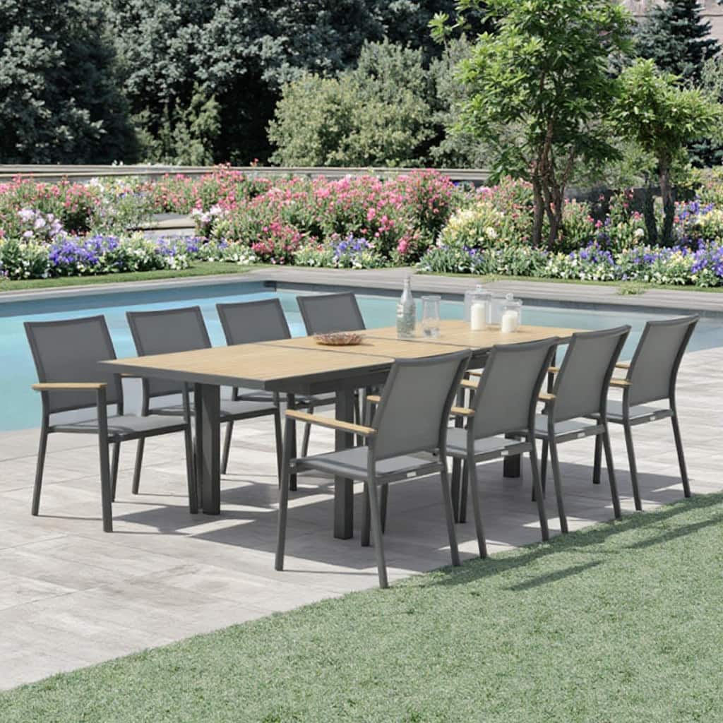 Catania Dark Gray 9-Piece Aluminum Outdoor Dining Set with Sling Set in Pewter - N/A