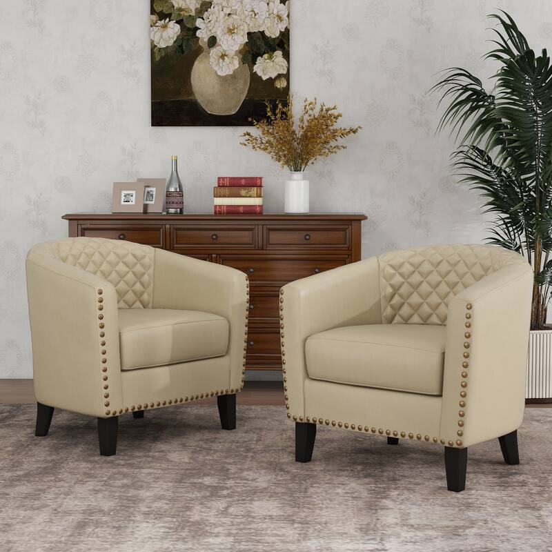 Axia 4 Set Modern Faux Leather Barrel Accent Chairs with Wood Legs