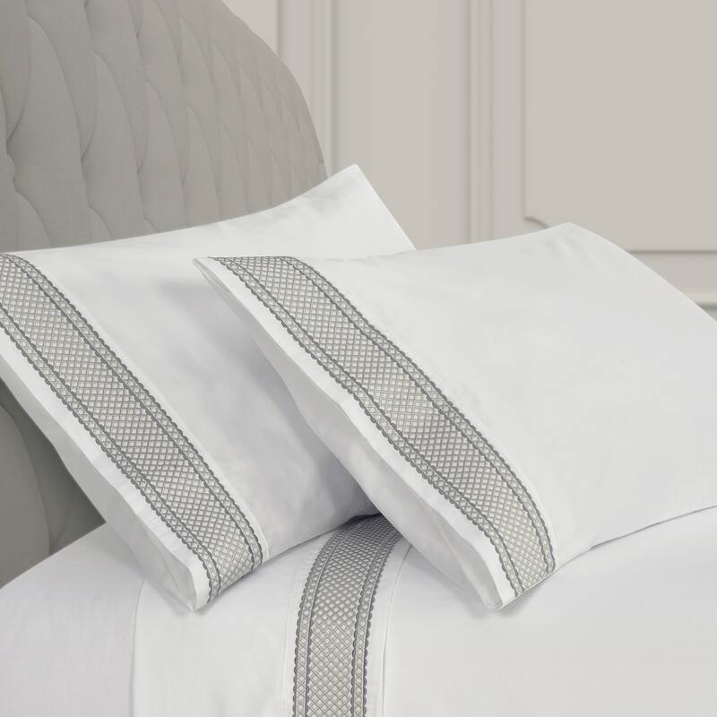 J. Queen New York Monarch Embroidered Pillow Case Pair - King - Silver