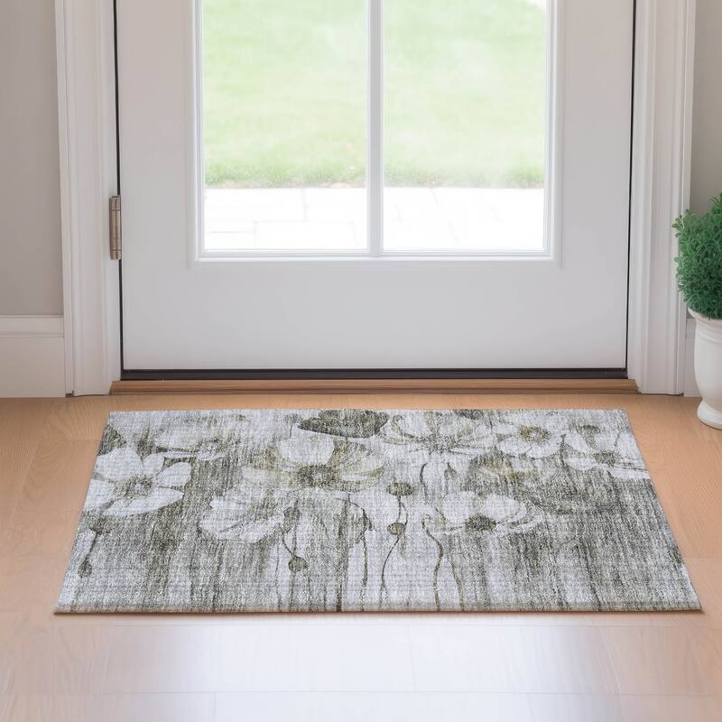 Premium Washable Super Soft Modern Floral Mayfield Rug - Taupe - 1' 8" x 2' 6"