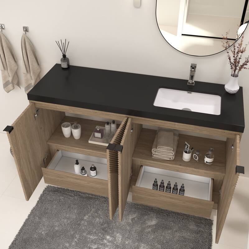 Milano 60" Freestanding Bathroom Vanity with Right Black Acrylic Sink