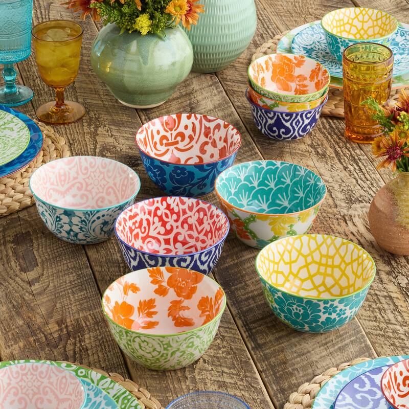 Certified International Pavillion 6" All Purpose 18 oz. Bowls, Set of 6 Assorted Designs - 6.00"L x 6.00"W x 3.00"H