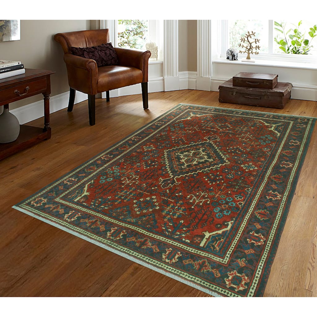 Fine Vintage Distressed Gaudy Rust/Navy Rug - 4'1" x 6'1"