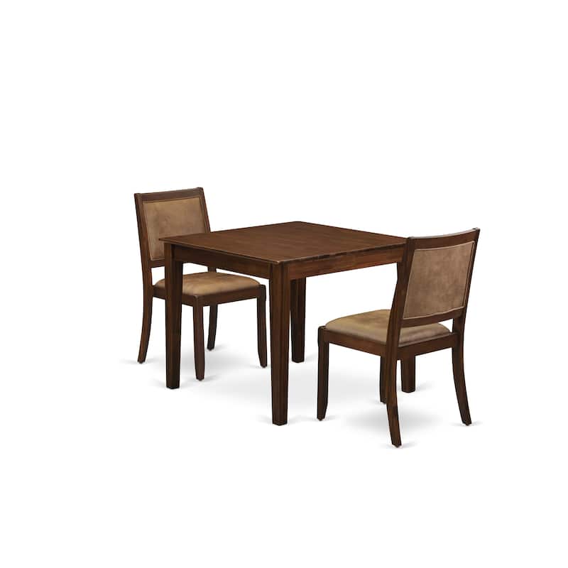 East West Furniture Dining Table Set consists of a square Table and stackable Chair, Antique Walnut (Pieces & Seat Options)