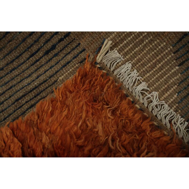 Hand Knotted Oriental 100% Wool Carpet Modern Geometric Multi-Colored Moroccan Area Rug - 9' 11'' X 6' 7''