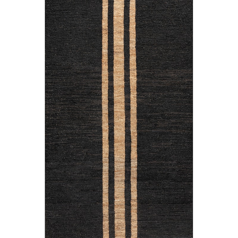 JONATHAN Y Zolak Rustic Beach House Wide Ticking Stripe Jute Rug - 8 X 10 - Black/Natural