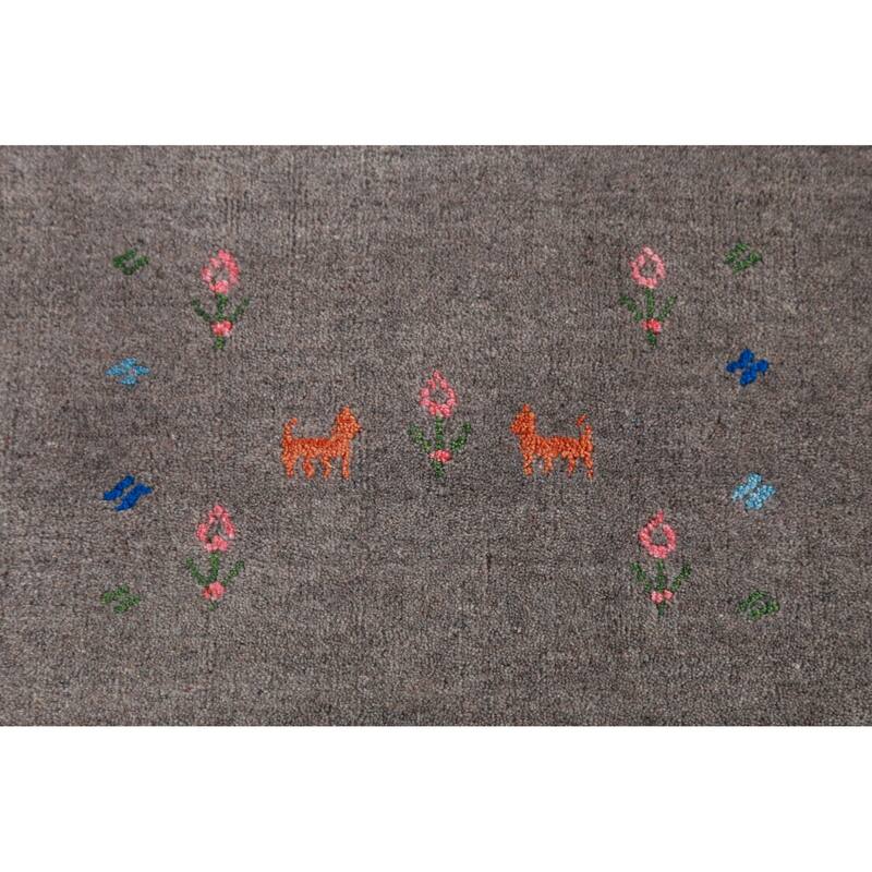 Tribal Gabbeh Indian Area Rug Hand-Knotted Contemporary Wool Carpet - 8'11" x 12'1"