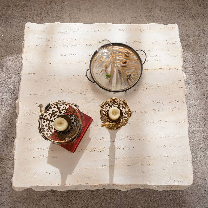 MgO Mid-Century Round Centre Coffee Table Vintage Faux Stone Sofa Pre-Modern Coffee Tables Beige Coffee Table