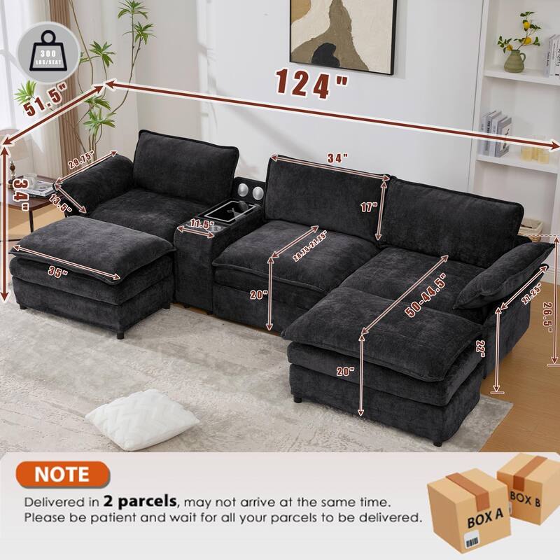 U Shaped Modular Sectional Sofa - Black
