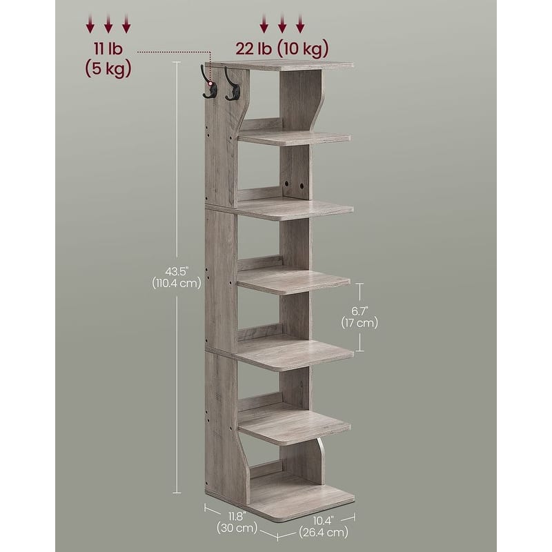 Metal Space-Saving 7-Tier Slim Shoe Storage Rack with Durable Shelves - 11.8”D x 10.4”W x 43.5”H